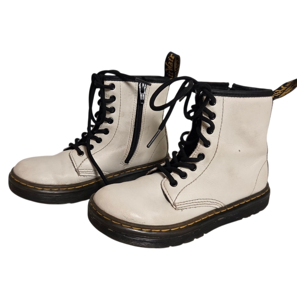 Dr. Martens Kids Zavala Leather Combat Boots Lace Up White Size 1 US / 32 EU